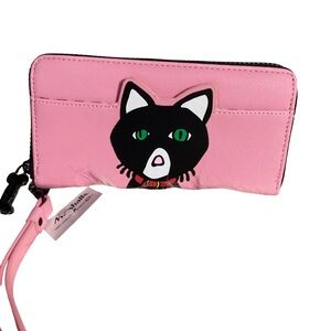 Marc Tetro Pink Continental Wallet Black White Kitty Cat Design Rare NWT